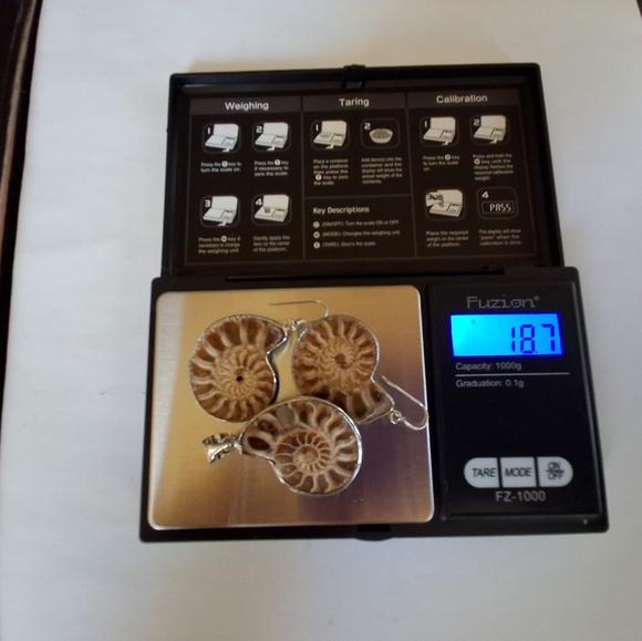 Unique Ammonite Fossil Earrings & Pendant Set 925 Sterling Silver "Stargazer" - Picture 10 of 13